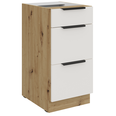 ARKADIA K3 Küchenunterschrank 40 D 3S BB mit 3 Schubladen weiß / Artisan