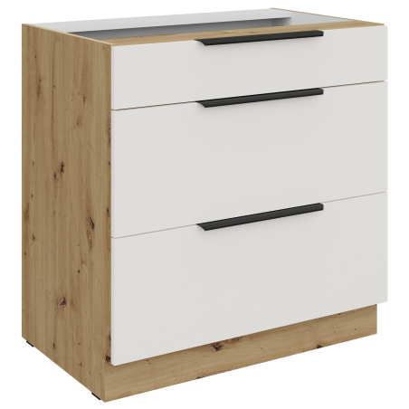 ARKADIA K3 Küchenunterschrank 80 D 3S BB mit 3 Schubladen, Unterschrank weiß / Artisan