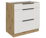 ARKADIA K3 Küchenunterschrank 80 D 3S BB mit 3 Schubladen, Unterschrank weiß / Artisan