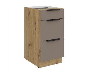 ARKADIA K2 Küchenunterschrank 40D 3S BB mit Schubladen Premium BOX, Unterschrank Sandgrau / Eiche Artisan