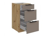 ARKADIA K2 Küchenunterschrank 40D 3S BB mit Schubladen Premium BOX, Unterschrank Sandgrau / Eiche Artisan