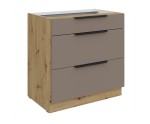 ARKADIA K2 Küchenunterschrank 80D 3S BB mit Schubladen Premium BOX, Unterschrank Sandgrau / Eiche Artisan