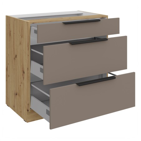 ARKADIA K2 Küchenunterschrank 80D 3S BB mit Schubladen Premium BOX, Unterschrank Sandgrau / Eiche Artisan