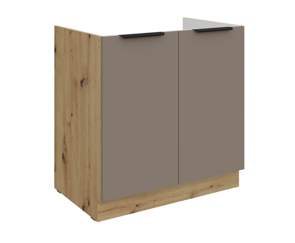 ARKADIA K2 Spülenunterschrank 80 ZL 2F BB, Unterschrank Sandgrau / Eiche Artisan