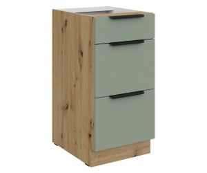 ARKADIA K1 Küchenunterschrank 40 D 3S BB mit 3 Schubladen, Aquamarine / Eiche Artisan