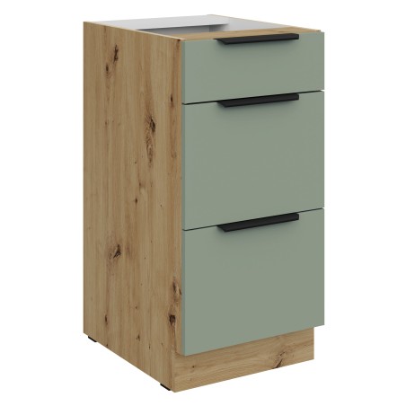 ARKADIA K1 Küchenunterschrank 40 D 3S BB mit 3 Schubladen, Aquamarine / Eiche Artisan