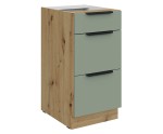 ARKADIA K1 Küchenunterschrank 40 D 3S BB mit 3 Schubladen, Aquamarine / Eiche Artisan