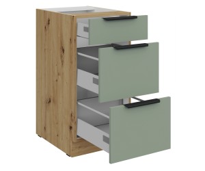 ARKADIA K1 Küchenunterschrank 40 D 3S BB mit 3 Schubladen, Aquamarine / Eiche Artisan