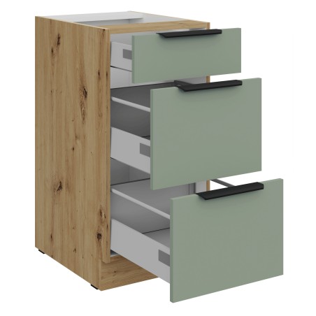 ARKADIA K1 Küchenunterschrank 40 D 3S BB mit 3 Schubladen, Aquamarine / Eiche Artisan