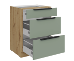 ARKADIA K1 Küchenunterschrank 60 D 3S BB mit 3 Schubladen, Aquamarine / Eiche Artisan