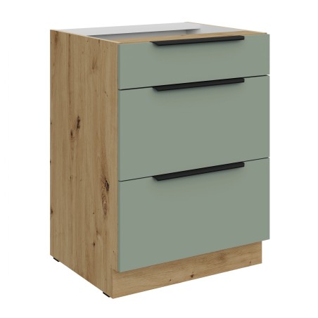 ARKADIA K1 Küchenunterschrank 60 D 3S BB mit 3 Schubladen, Aquamarine / Eiche Artisan