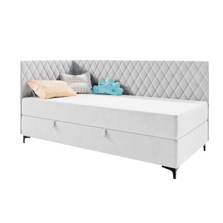 Einzelbett 90x200 cm, Eckbett mit Bettkasten und Matratze, ANABELLA 2M