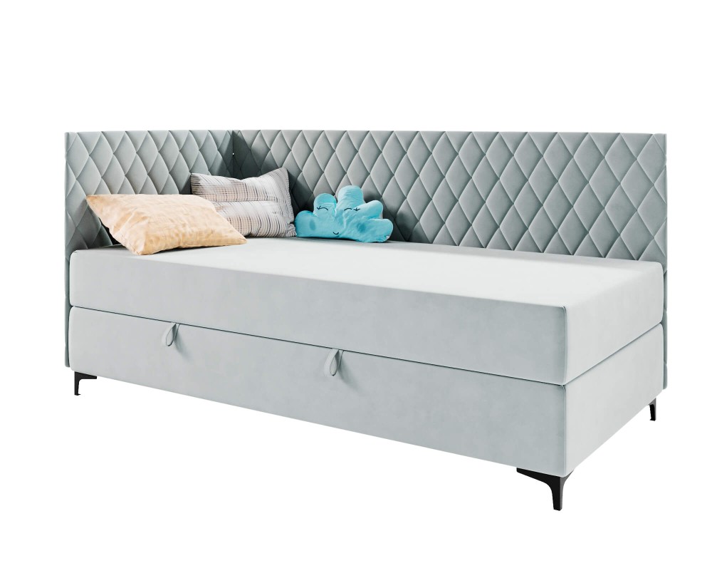 Einzelbett 90x200 cm, Eckbett mit Bettkasten und Matratze, ANABELLA 2M