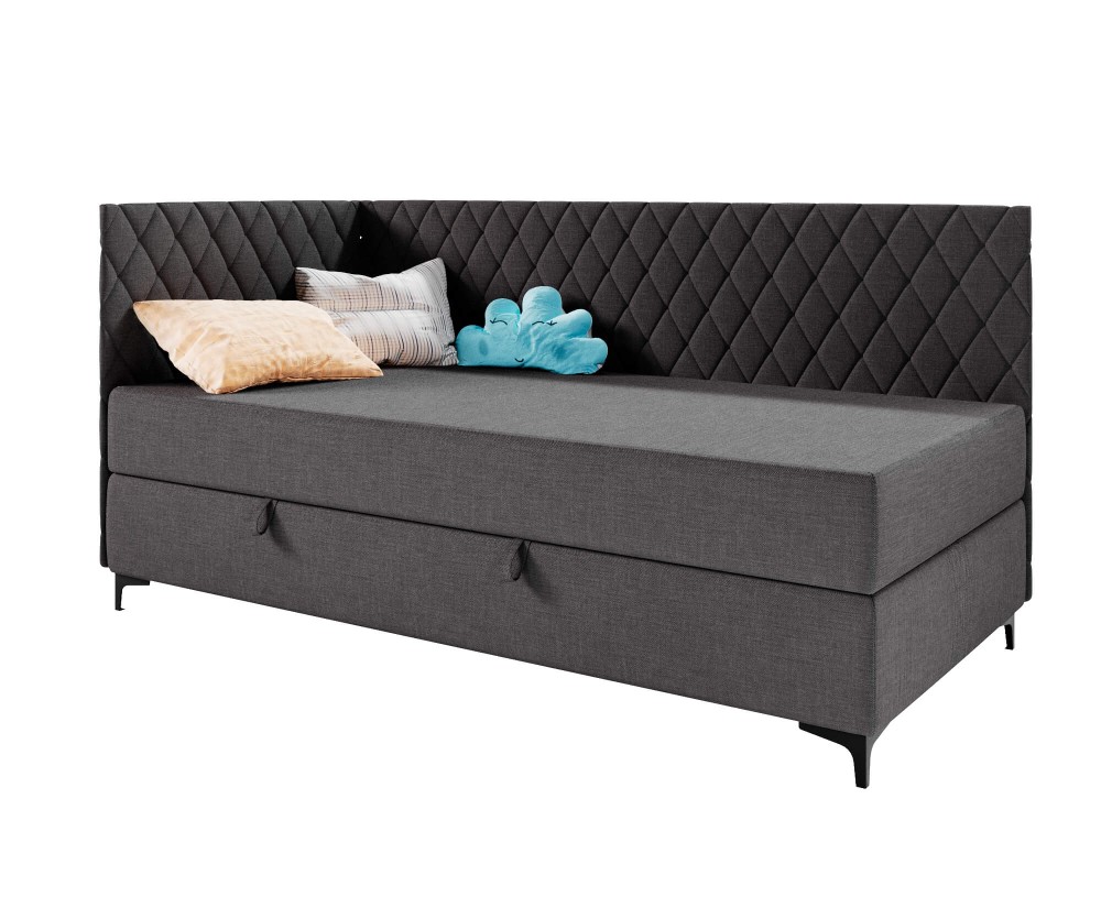 Einzelbett 90x200 cm, Eckbett mit Bettkasten und Matratze, ANABELLA 2M