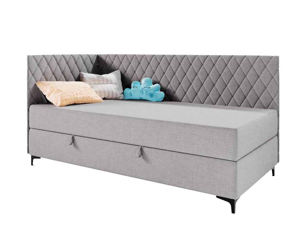 Stilvolles Bett 100x200 cm mit L-förmigem Design, Bettkasten, BONELL-Matratze, ANABELLA 2M