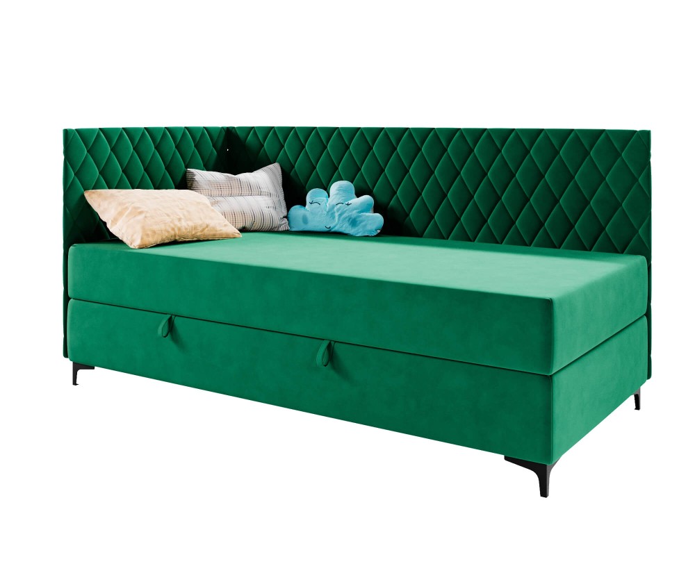 Eckbett 120x200 cm auf Metallfüßen, mit Bettkasten, BONELL-Matratze, ANABELLA 2M