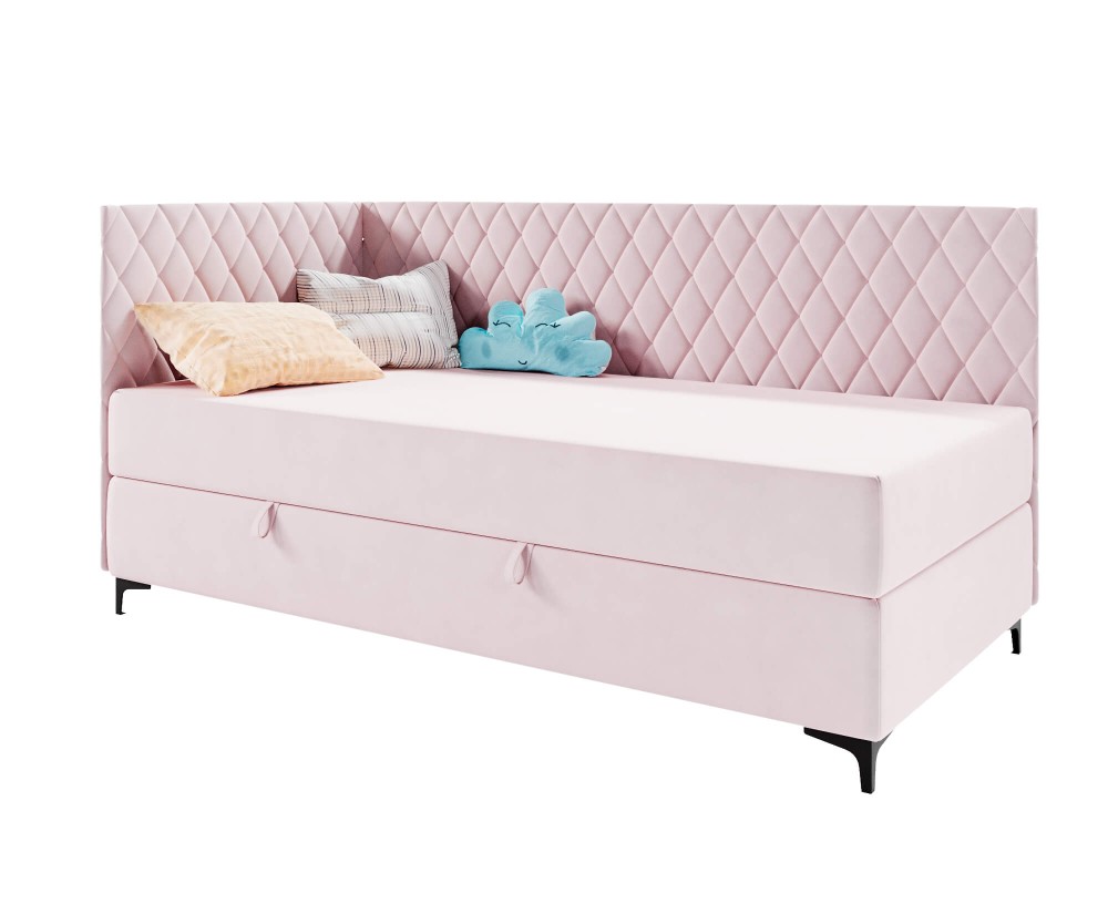 Eckbett 120x200 cm auf Metallfüßen, mit Bettkasten, BONELL-Matratze, ANABELLA 2M