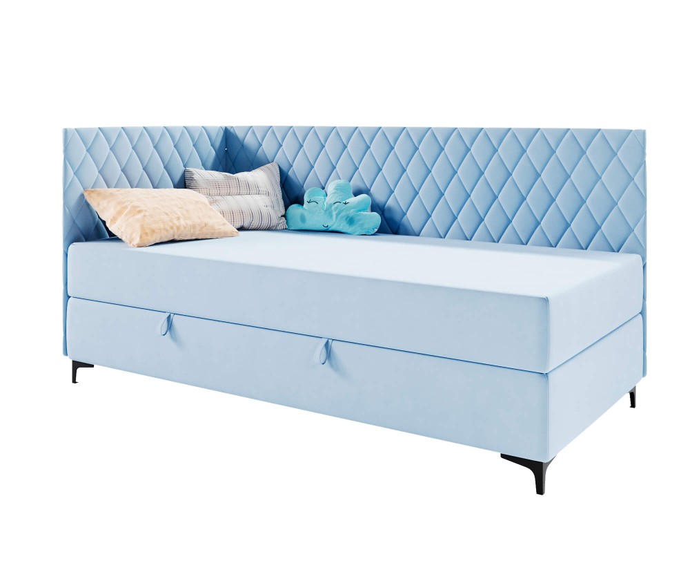 Eckbett 120x200 cm auf Metallfüßen, mit Bettkasten, BONELL-Matratze, ANABELLA 2M