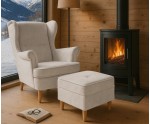 Klassischer Ohrensessel, Fusshocker mit Stauraum, Lesesessel, Samtstoff Riviera 21, ROGER R9