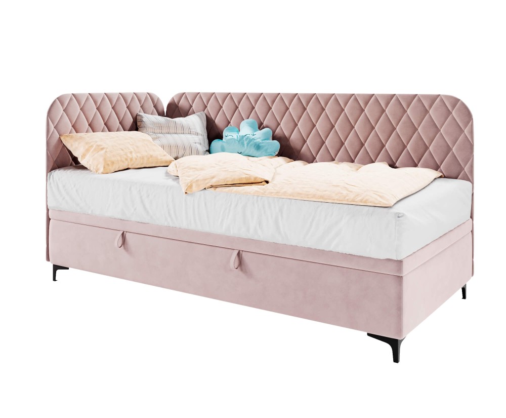 Eckbett 80x200 cm mit Bettkasten, abgerundete Seitenteile, ohne Matratze, NAOMI 1R