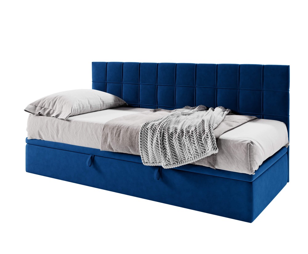 Modernes Polsterbett 100x200 cm mit Rückenlehne und Bettkasten, Farbauswahl, ZUZA 1R Modernes Polsterbett 100x200 cm mit Rückenlehne und Bettkasten, Farbauswahl, ZUZA 1R