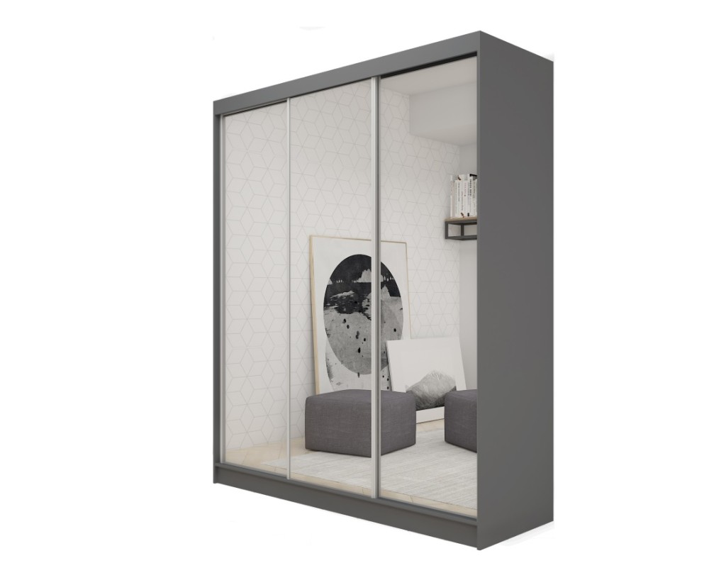 Schiebetürenschrank 180 cm mit Spiegel, Kleiderschrank 3-türig, 4 Farbvarianten, MARTEN SZ3