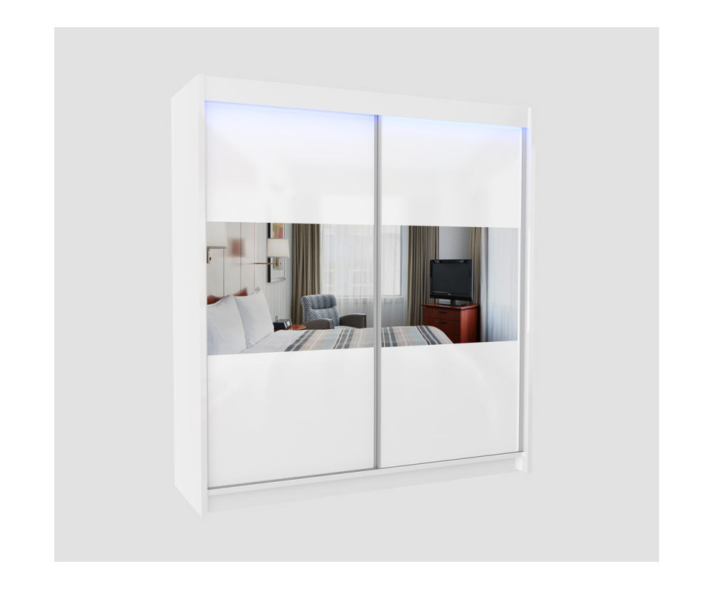 Schiebetürenschrank 200 cm mit Spiegelelementen, Kleiderschrank 2-türig, Farbvarianten, MARTEN SZ1