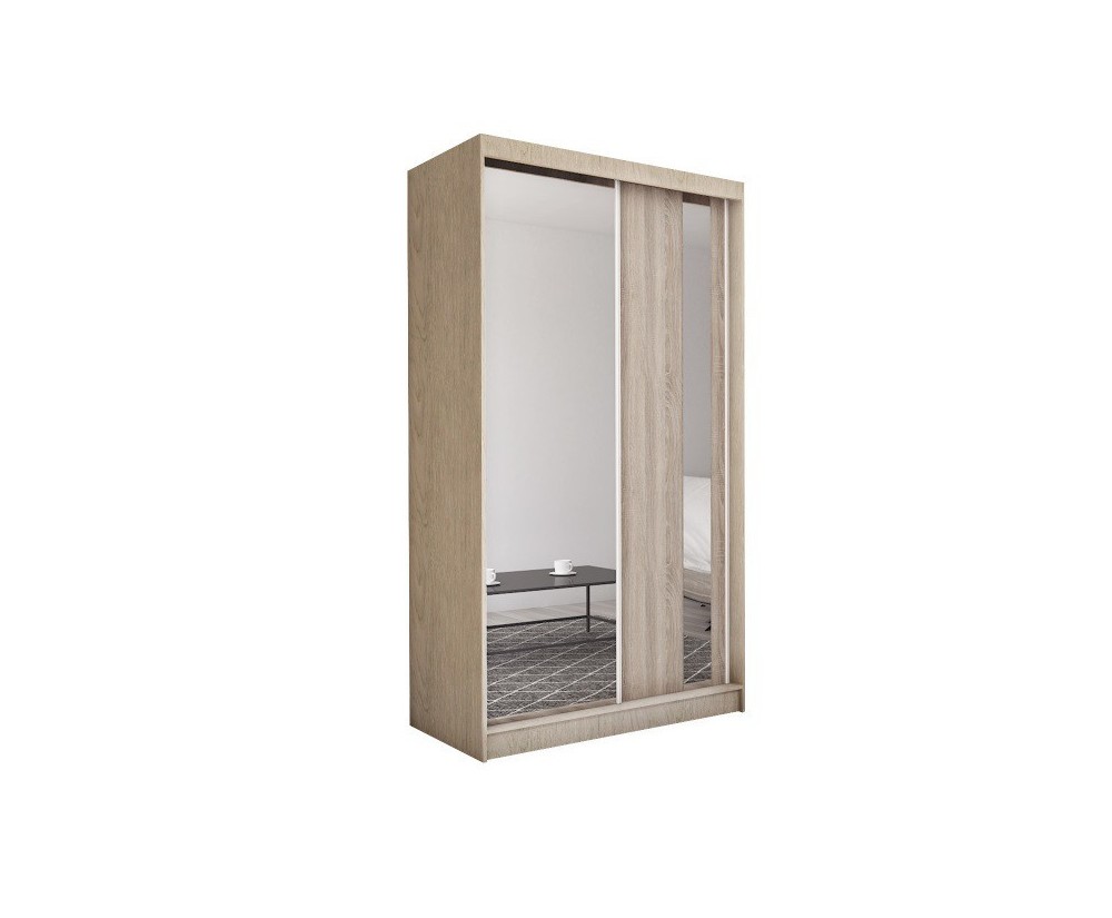 Schiebetürenschrank 150 cm mit Spiegel und vertikalem Spiegelstreifen, Kleiderschrank 2-türig, Farbvarianten, MARTEN SZ2 Schiebetürenschrank 150 cm mit Spiegel und vertikalem Spiegelstreifen, Kleiderschrank 2-türig, Farbvarianten, MARTEN SZ2