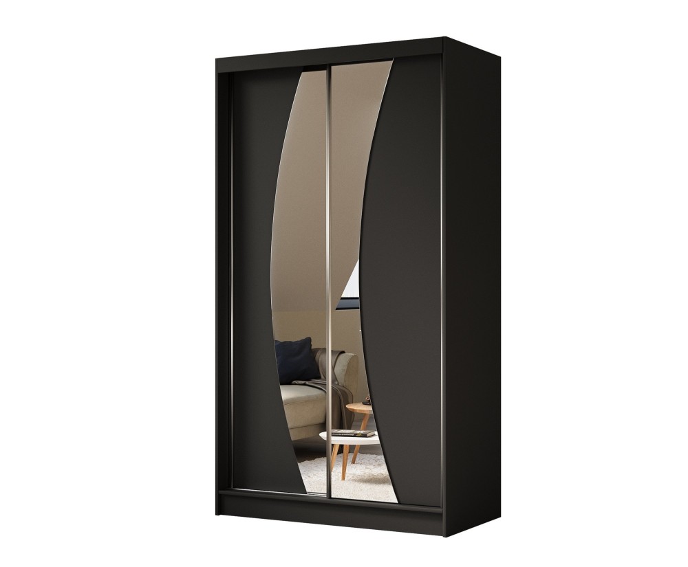 Schiebetürenschrank 120 cm mit abgerundetem Spiegel, Kleiderschrank 2-türig, Farbvarianten, MARTEN SZ7 Schiebetürenschrank 120 cm mit abgerundetem Spiegel, Kleiderschrank 2-türig, Farbvarianten, MARTEN SZ7