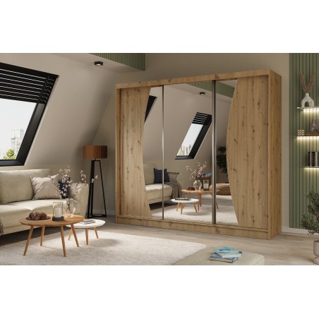 Schiebetürenschrank 240 cm mit abgerundetem Spiegel, Kleiderschrank 3-türig, Farbvarianten, MARTEN SZ7