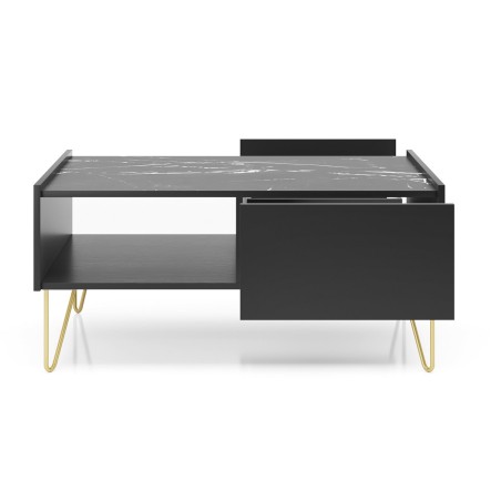 Kaffeetisch mit Schubladen, Couchtisch, schwarzer Graphit / Marmor black, ROIS 97