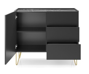 Stilvolle Kommode Breite 97 cm mit Schrankfach und Schubladen, schwarzer Graphit / Marmor black, ROIS 97