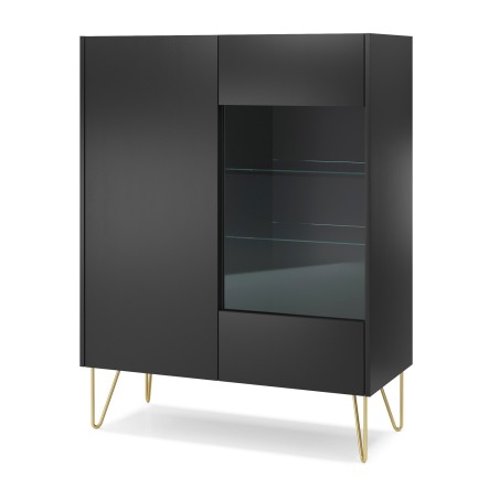 Hohe Vitrine Breite 97 cm mit Glasfront, schwarzer Graphit / Marmor black, ROIS 97
