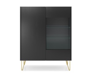 Hohe Vitrine Breite 97 cm mit Glasfront, schwarzer Graphit / Marmor black, ROIS 97