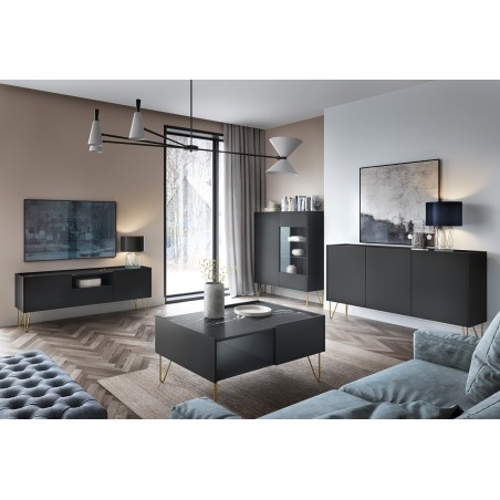 Elegantes Möbelset für Wohnzimmer, Wohnzimmermöbel-Set, schwarzer Graphit / Marmor black, ROIS