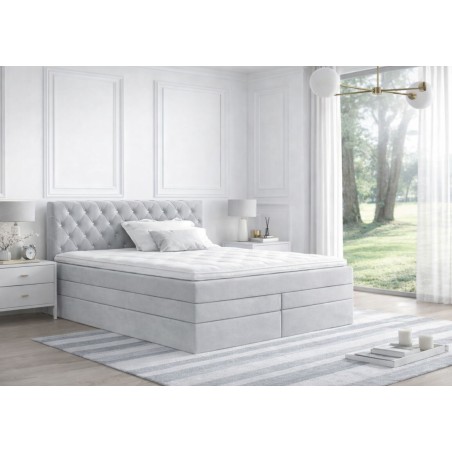 Boxspringbett 140x200 cm, Ehebett, Hotelbett, Kopfteil gesteppt mit Kristallen, CRYSTAL K34