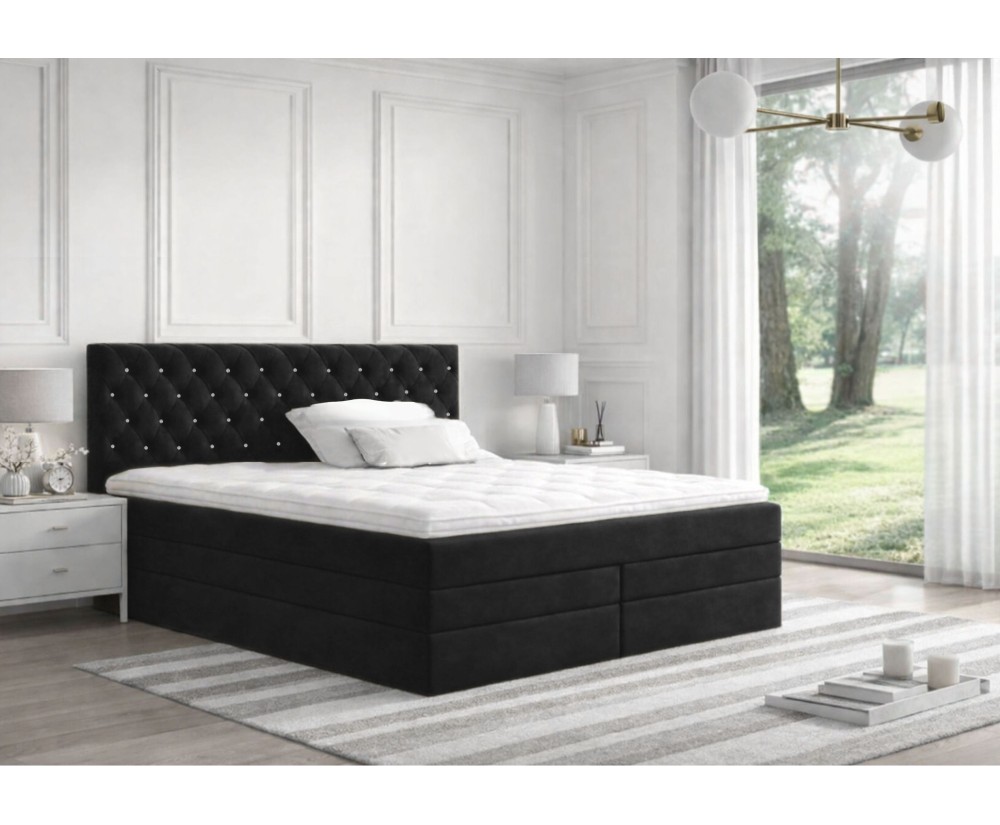 Boxspringbett 140x200 cm, Ehebett, Hotelbett, Kopfteil gesteppt mit Kristallen, CRYSTAL K34 Boxspringbett 140x200 cm, Ehebett, Hotelbett, Kopfteil gesteppt mit Kristallen, CRYSTAL K34