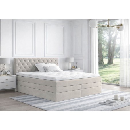 Boxspringbett 140x200 cm, Ehebett, Hotelbett, Kopfteil gesteppt mit Kristallen, CRYSTAL K34