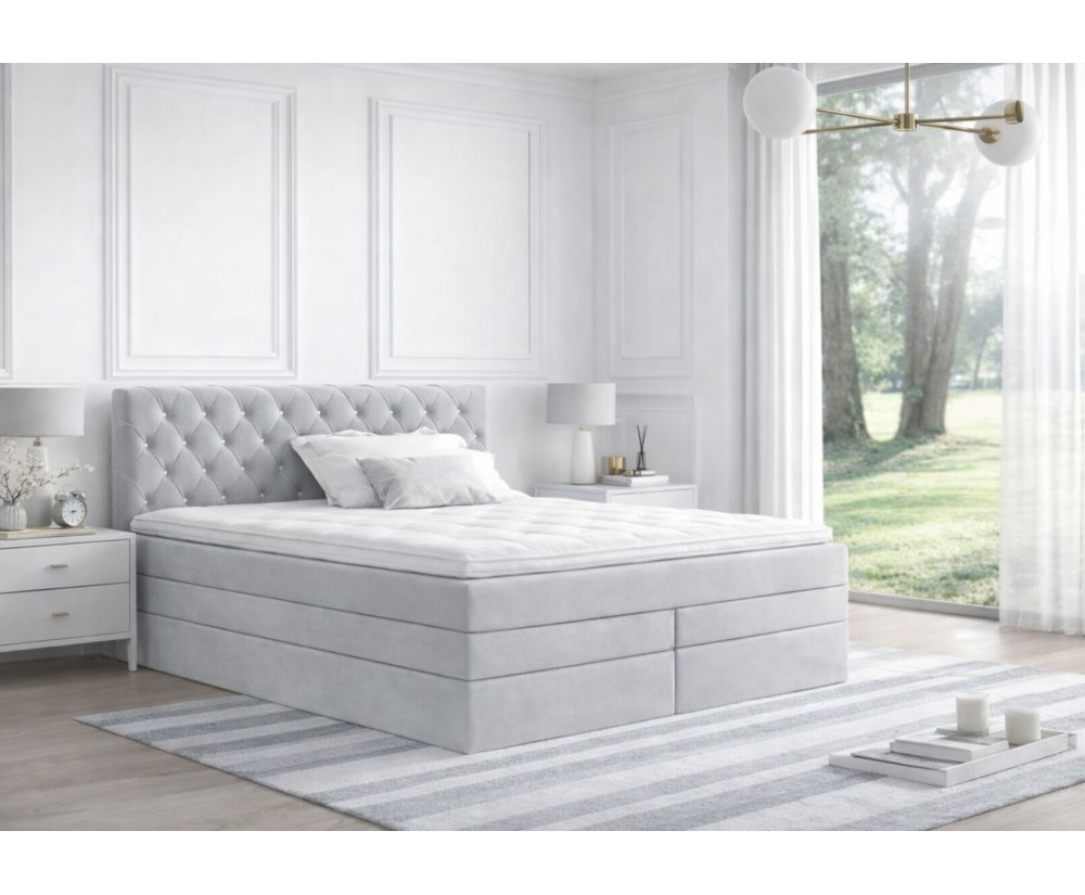 Kontinentalbett 180x200 cm, Ehebett, Hotelbett, Kopfteil gesteppt mit Kristallen, CRYSTAL K34