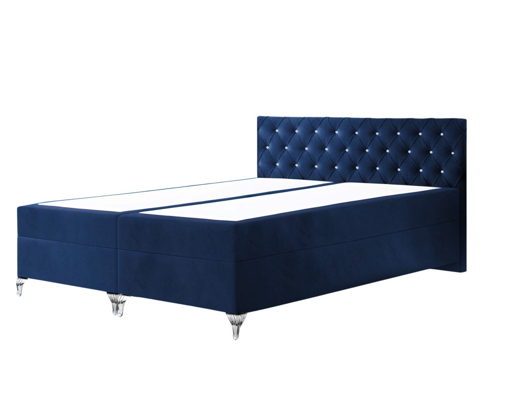 Kontinentalbett 160x200 cm, Ehebett, Hotelbett, Kopfteil mit Kristallen, zwei Bettkästen, verchromte Füße, CRYSTAL