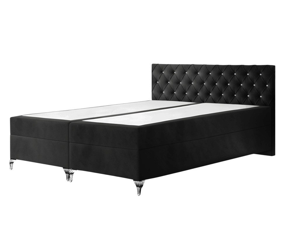 Luxusbett 180x200 cm, Ehebett, Hotelbett, Kopfteil mit Kristallen, zwei Bettkästen, verchromte Füße, CRYSTAL