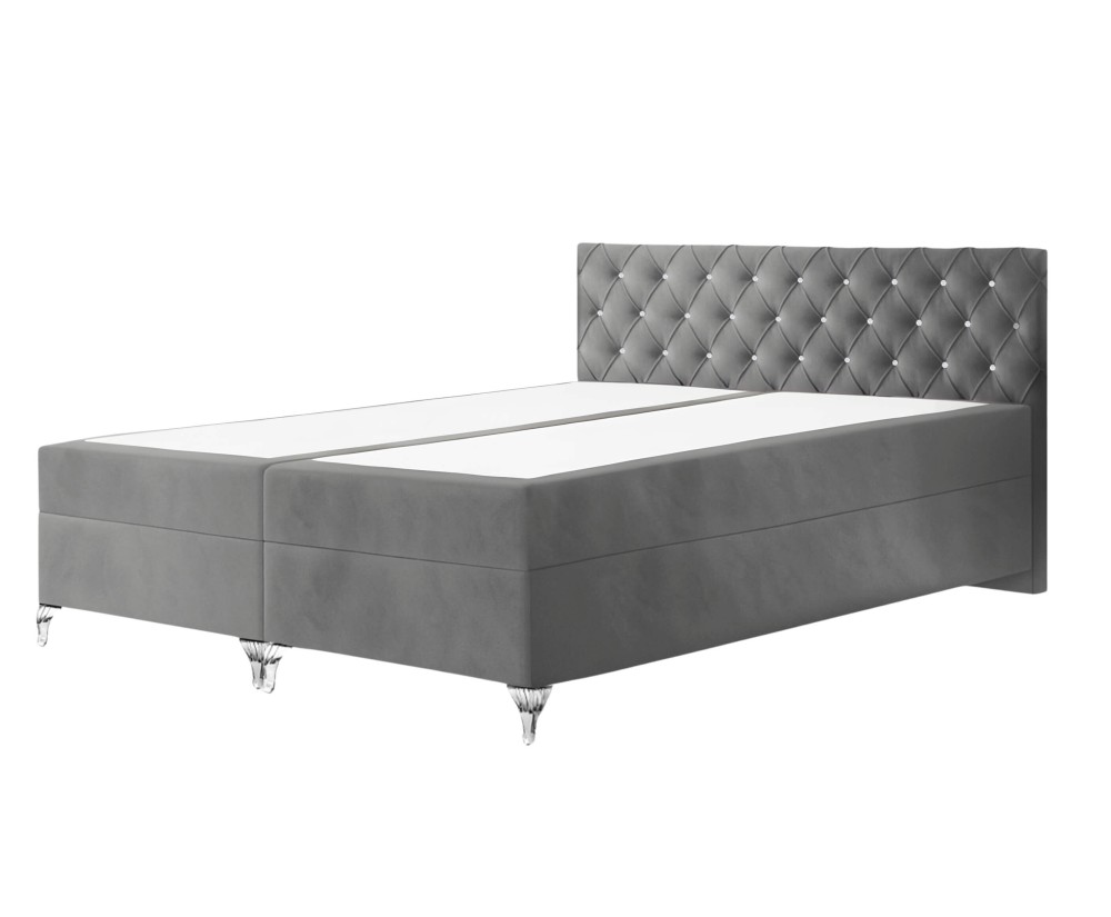 Kontinentalbett 200x200 cm, Ehebett, Hotelbett, Kopfteil mit Kristallen, zwei Bettkästen, verchromte Füße, CRYSTAL