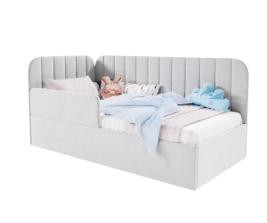 Polsterbett 80x180 cm mit RAUSFALLSCHUTZ für Kinderzimmer, Kinderbett mit Bettkasten und Lattenrost, universal, TIMON SMB