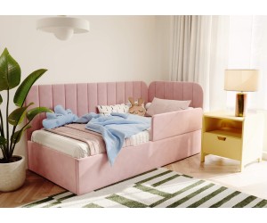 Polsterbett 80x180 cm mit RAUSFALLSCHUTZ für Kinderzimmer, Kinderbett mit Bettkasten und Lattenrost, universal, TIMON SMB