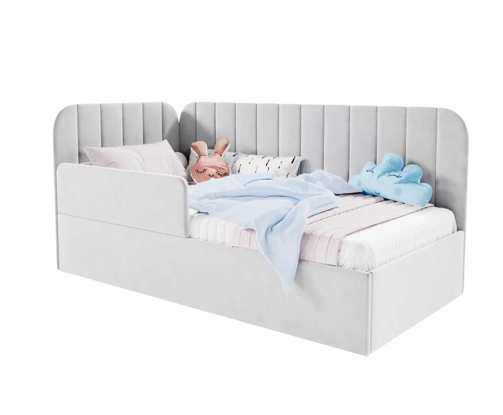 Kinderbett 90x200 cm mit RAUSFALLSCHUTZ, Jugendbett mit Bettkasten und Lattenrost, universal, TIMON SMB