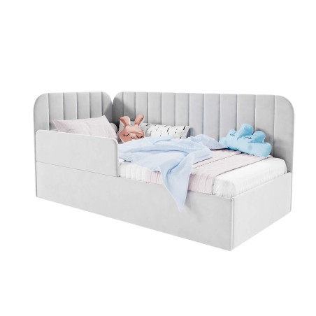 Kinderbett 90x200 cm mit RAUSFALLSCHUTZ, Jugendbett mit Bettkasten und Lattenrost, universal, TIMON SMB
