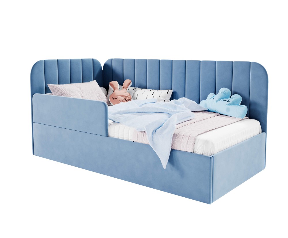 Kinderbett 90x200 cm mit RAUSFALLSCHUTZ, Jugendbett mit Bettkasten und Lattenrost, universal, TIMON SMB