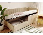 Kinderbett 90x200 cm mit RAUSFALLSCHUTZ, Jugendbett mit Bettkasten und Lattenrost, universal, TIMON SMB