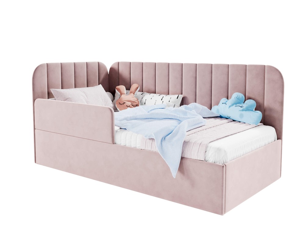 Polsterbett 100x200 cm mit RAUSFALLSCHUTZ, Jugendbett mit Ziernähten, universal, TIMON SMB