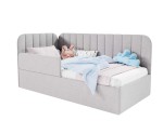 Polsterbett 100x200 cm mit RAUSFALLSCHUTZ, Jugendbett mit Ziernähten, universal, TIMON SMB